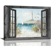 Tableau mural sur toile représentant un phare nautique, 40 x 30 cm (encadré)