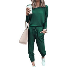 Set pulover din poliester pentru femei cu pantaloni pe picior