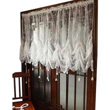 Panou de perdea cu baloane din dantelă albă, 197 cm lățime x 228 cm înălțime