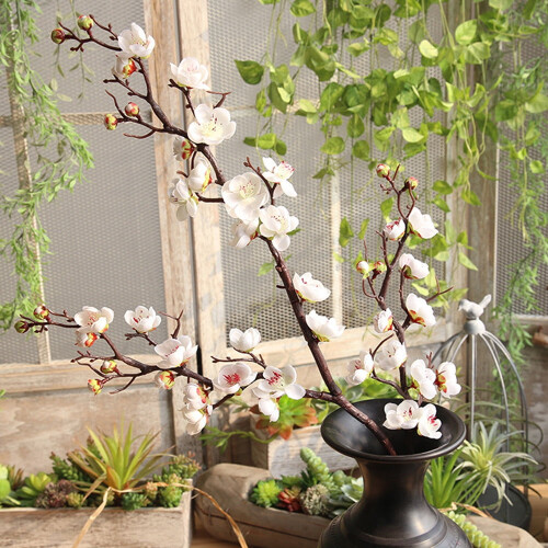 Bouquet de fleurs de prunier artificielles blanches en soie