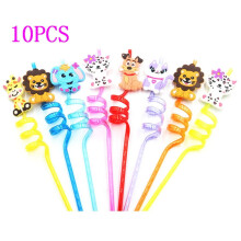 Lot de 10 pailles réutilisables animaux de la jungle (27 cm)