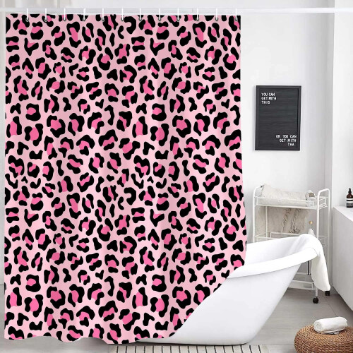 Rosa leopard duschdraperi 155 x 180 cm polyester