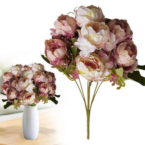 Buquê de peônias artificiais com 7 flores de seda.