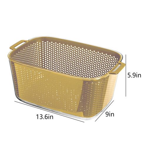Cesta de drenaje de doble capa con tapa, plástico amarillo. 2