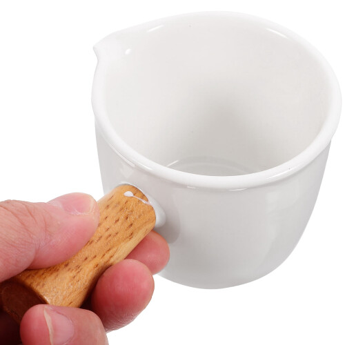 White Ceramic Milk Pitcher with Wooden Handle, 90ml 2
