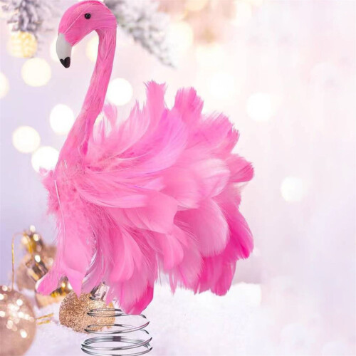 Pink Feather Flamingo Christmas Tree Topper 1