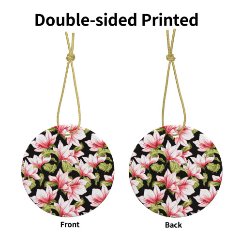Pink Floral Ceramic Christmas Ornament 2.9" 2
