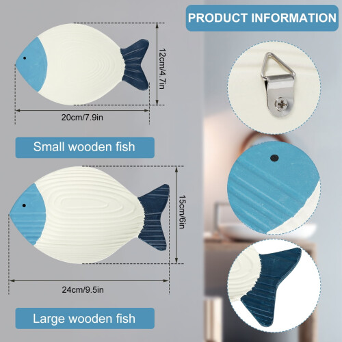 Wood Fish Wall Art Nautical Coastal Decor 2PCS 1