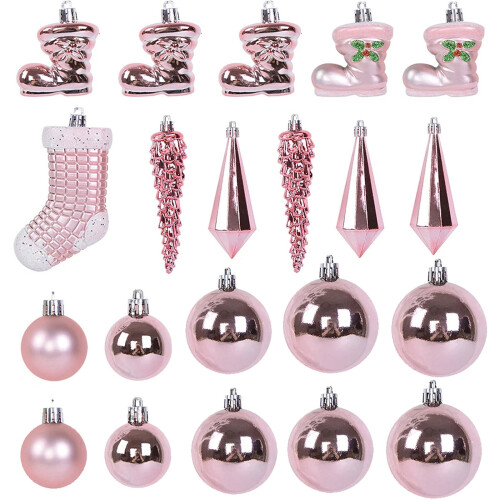 Christmas Tree Ornaments Set Pink Shatterproof Plastic 21pcs 2