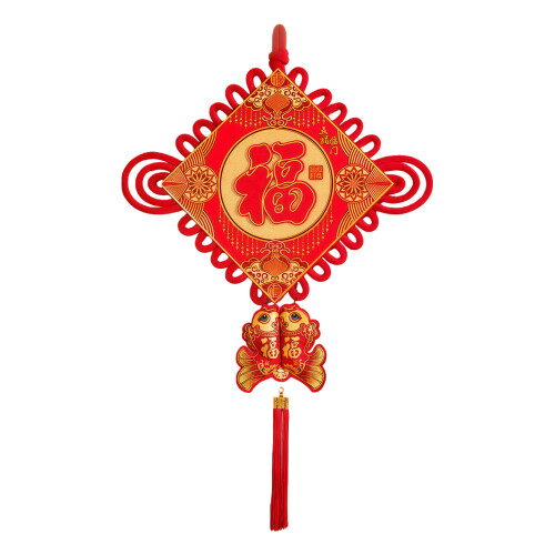 Velvety Chinese Knot Fu-Five blessings come  hanging fish