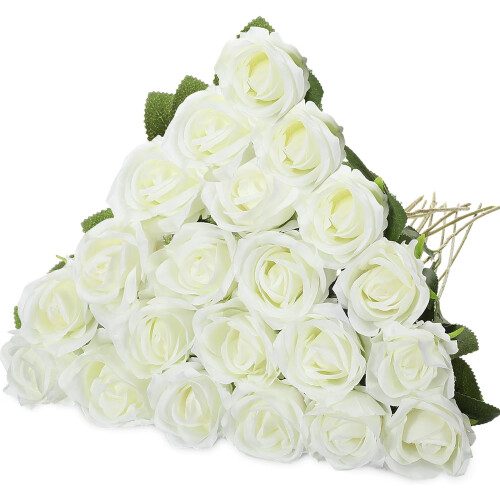 20 rosas artificiais de seda preta com hastes longas