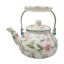 Bouilloire en émail vert à motif floral de 2,5 L