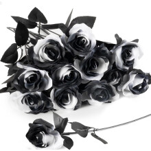 12 roses artificielles noires – aspect soie, 39 cm, pour l'intérieur