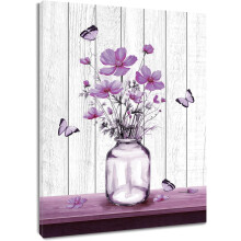 Paarse bloemen canvas wanddecoratie 12x16 inch met houten lijst