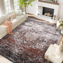 Tapis vintage 152 x 213 cm (5 x 7 pi) lavable, rouge brique