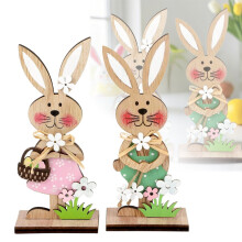 Handbeschilderde houten paashaas tafeldecoratie