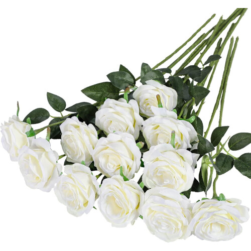 12 rosas pretas artificiais – Seda realista, hastes de 53 cm (21 polegadas)