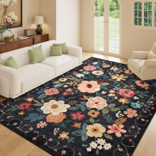 Tapis fleuri 5x7, à poils courts, antidérapant et lavable