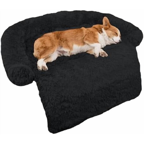 Gebogenes Plüsch-Hundebett, mittelgroß, schwarz