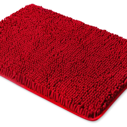 Rode chenille badmat 17x24 inch – Absorberend en antislip