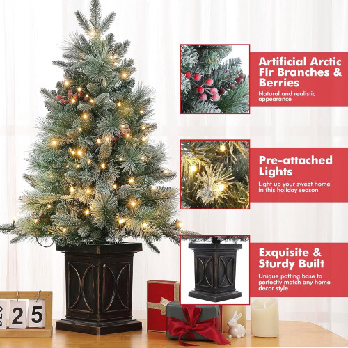 3ft Pre-Lit Artificial Christmas Tree with LED Lights and 1