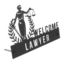 Schwarzes Metall Tischschild Für Mit Justizfigur