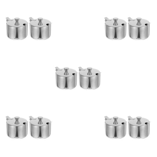 10Ensembles Conteneurs Condiments Inoxydable Pot Rond Argent