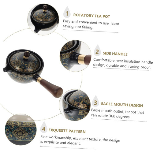 360 Rotating Set Ceramic Teapot Filtered Kettle Side Handle Easy to Pour Blue 2