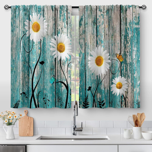 Boho paddenstoel keukengordijnen 27,5" x 36" 2-pack