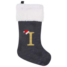 Chaussette de Noël personnalisée avec initiale I, 43 cm
