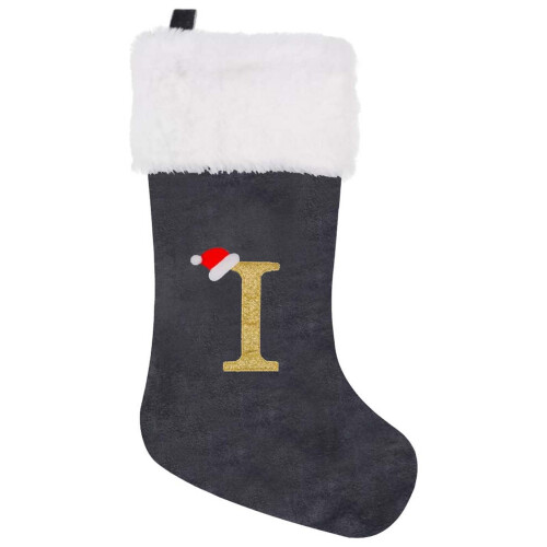 Chaussette de Noël personnalisée avec initiale I, 43 cm