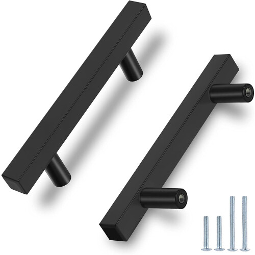 Poignées de meuble carrées noires 96 mm, lot de 10