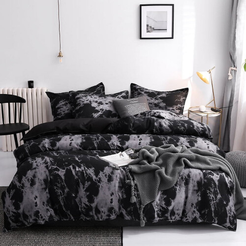 Full Size Black Marble Duvet Cover Set