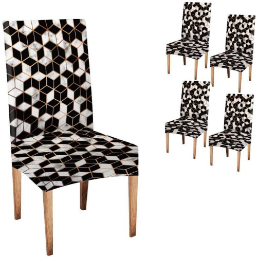 Ensemble de 4 housses de chaises en marbre noir et blanc