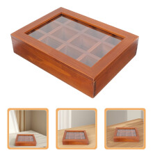Boîte à sachets de thé en bois avec couvercle transparent, 12 compartiments