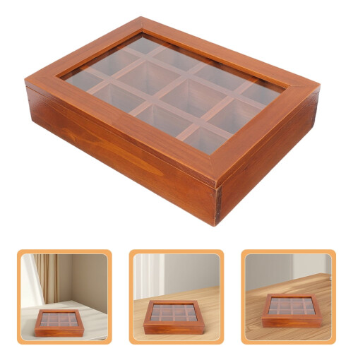 Teebeutelbox aus Holz mit transparentem Deckel, 12 Fächer