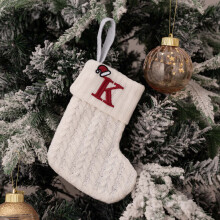Sac cadeau chaussette de Noël en tricot blanc 18 x 15 cm