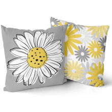 Housses de coussin à marguerites grises et bleues, 45 x 45 cm, lot de 2