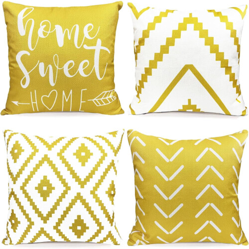 Ensemble de 4 housses de coussin décoratives en lin 45 x 45 cm