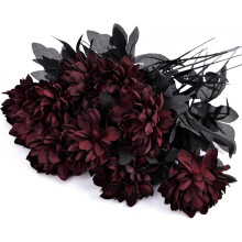 10 roses noires en soie, tige de 38 cm (15 pouces) de long