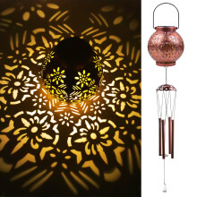 Carillon solaire à vent avec motif floral et lumière LED chaude