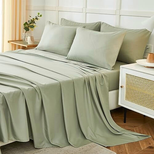 Ensemble de draps gris pour lit King, 6 pièces, microfibre série 1800