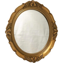 Vintage Golden Oval Wall Mirror with Tray 15 x 13.4 in
