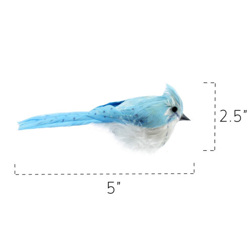 6 Artificial Blue & White Birds with Wire Fasteners 2