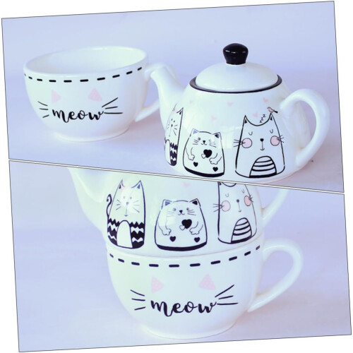 Adorable Cat Teapot and Cup Set White Ceramic Tea Set for Drinking Tea 2