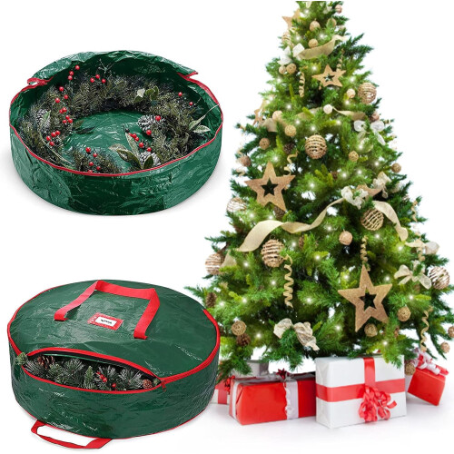 Sac de rangement pour couronne de Noël, 61 cm, fermeture éclair double robuste 1