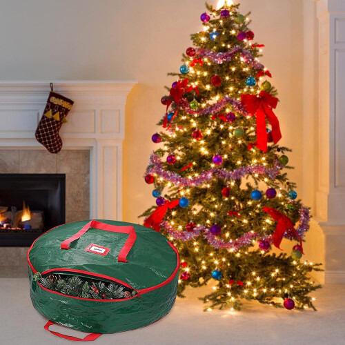 Sac de rangement pour couronne de Noël, 61 cm, fermeture éclair double robuste 2