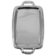 Bandeja de servir de metal plateado de 39x23 cm.