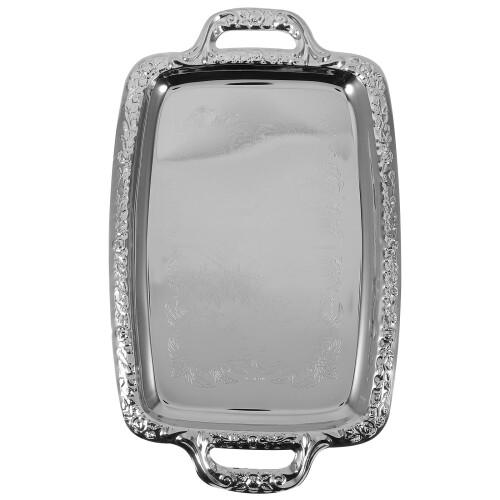 Bandeja de servir de metal plateado de 39x23 cm.