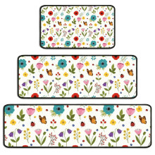 Floral Kitchen Rug Set of 3 – Non-Slip & Washable,
